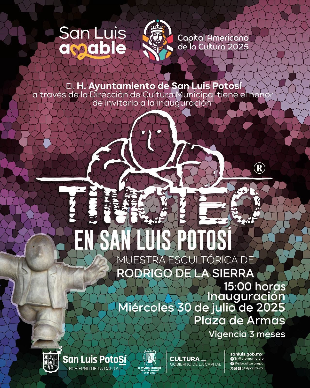 “Timoteo en San Luis Potosí”, muestra escultórica del gran Rodrigo de la Sierra en Plaza de Armas
